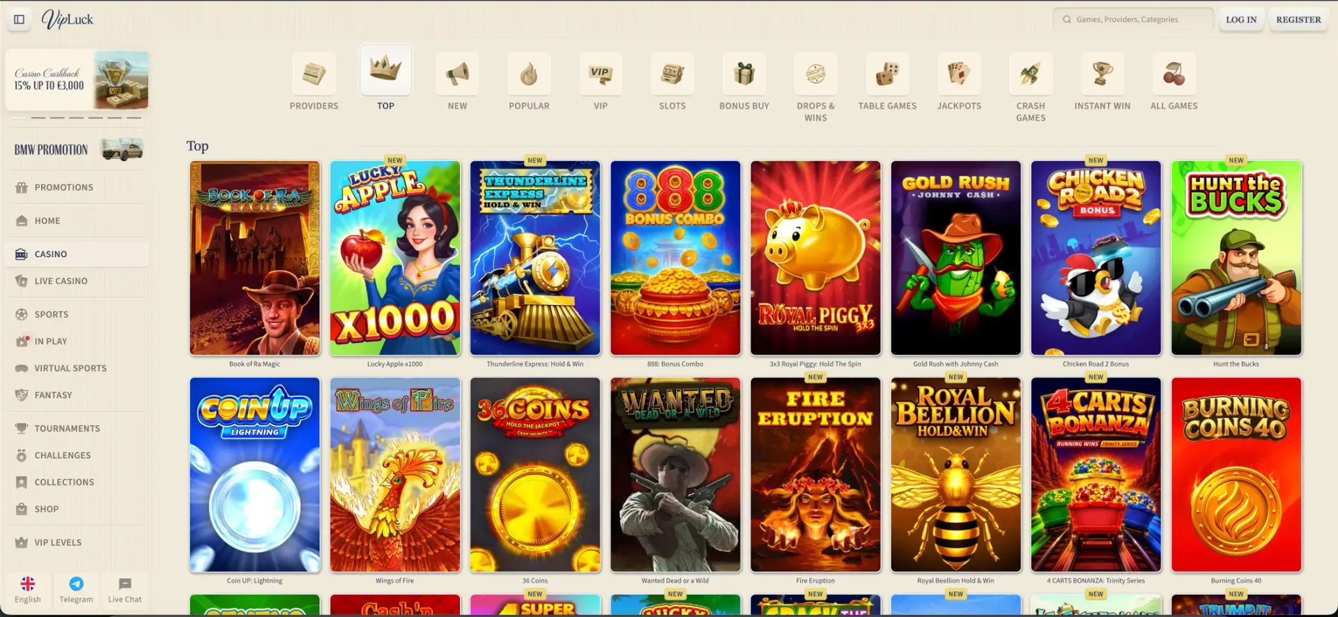 Features available on mobile at VipLuck casino