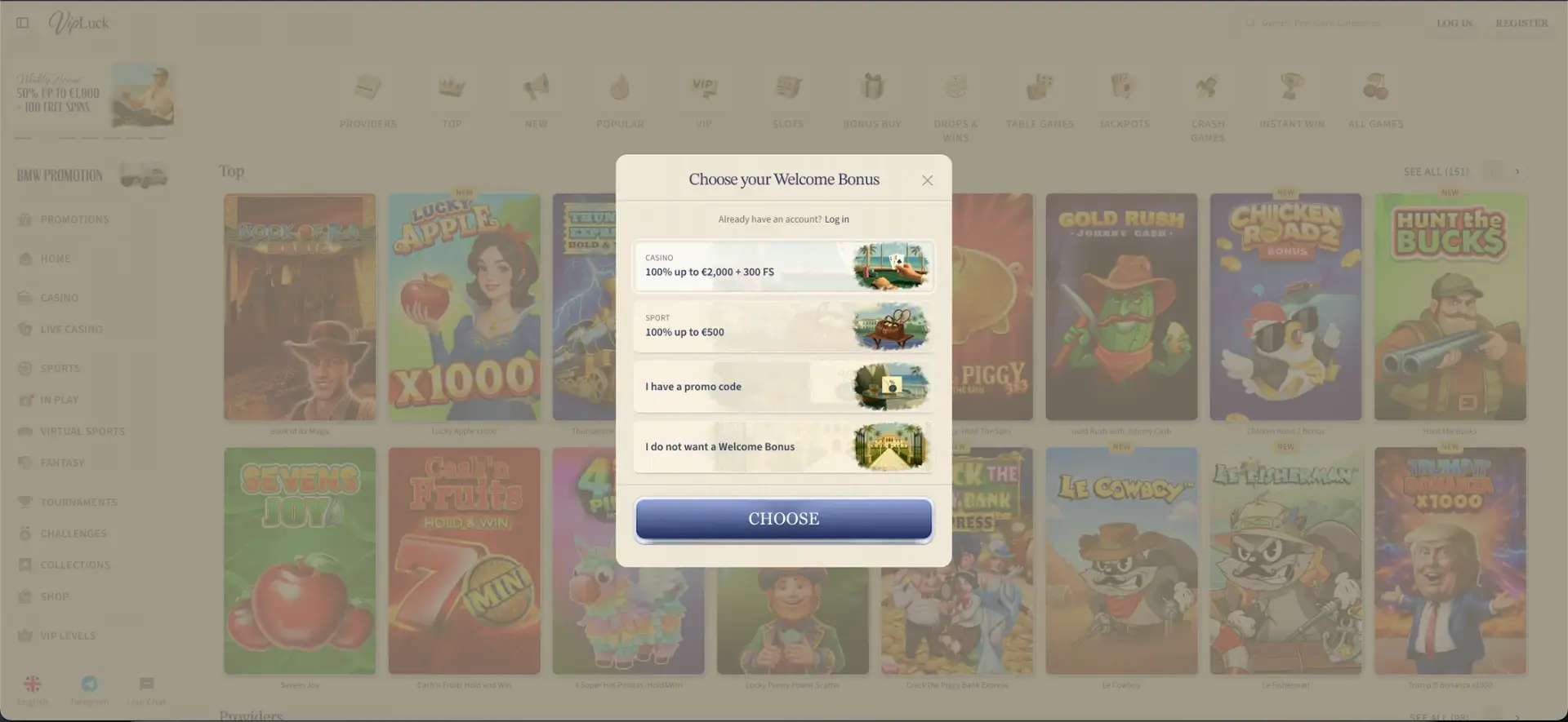 Welcome package at VipLuck casino