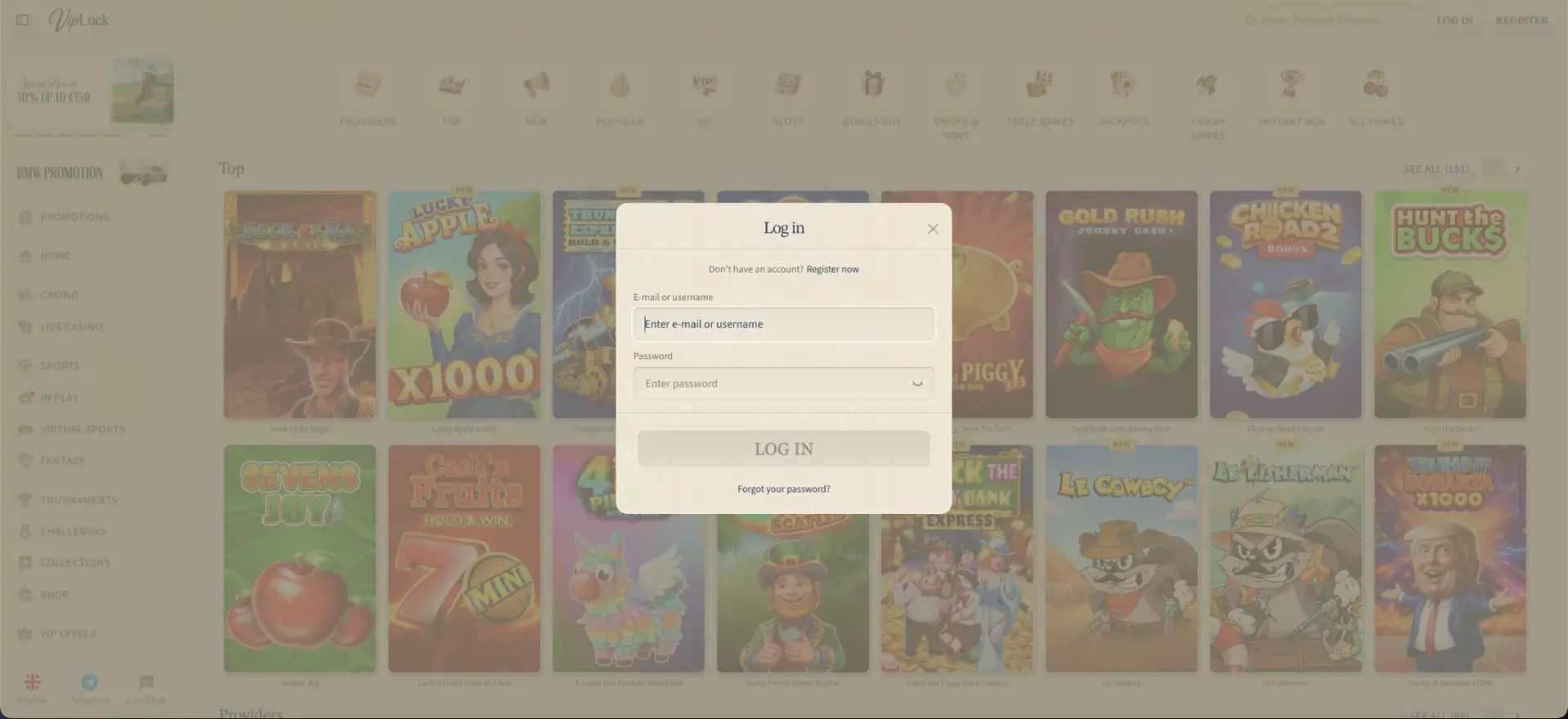 How to log in to Vipluck casino at VipLuck casino