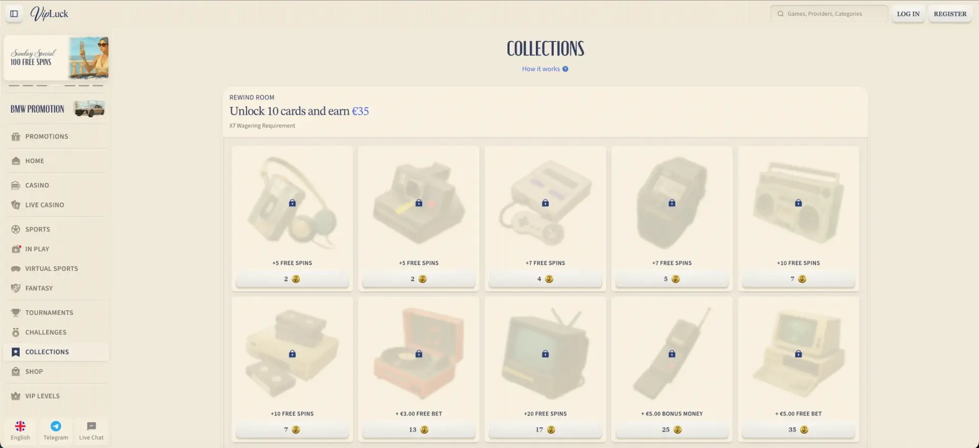 Coins, collections and tournaments at VipLuck casino